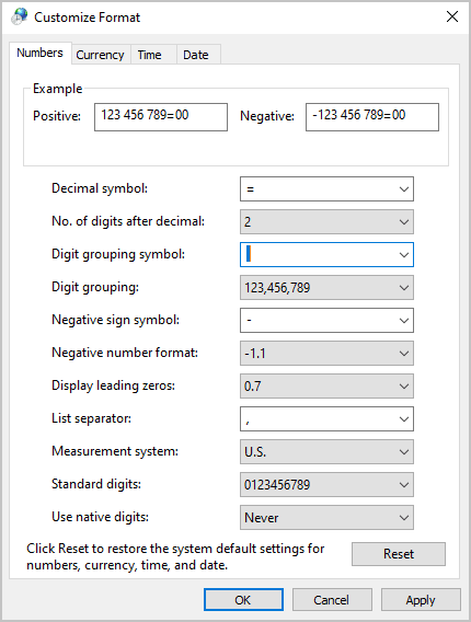 Example of the Customize Format Windows 10