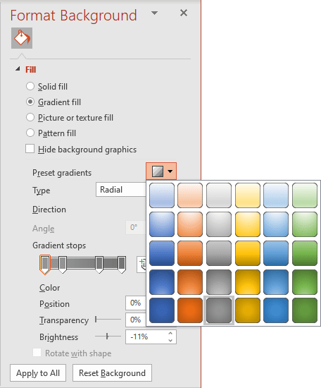 Preset gradient in PowerPoint for Microsoft 365 Preset gradient in PowerPoint 365