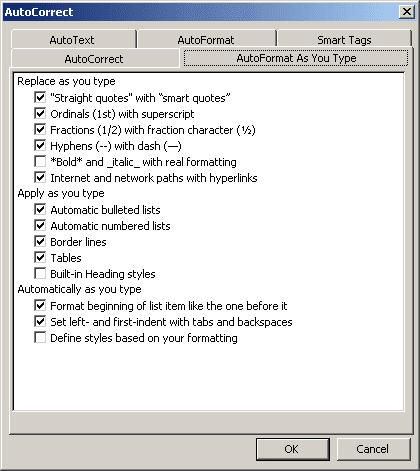 AutoCorrect in Office 2003