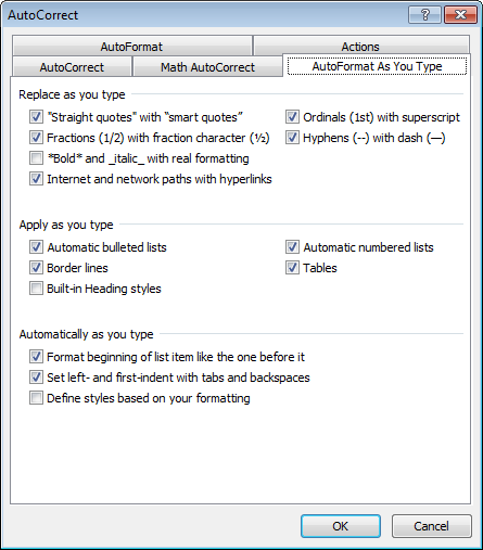 AutoCorrect in Office 2010