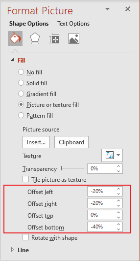 Offsets in Format Picture pane PowerPoint 365