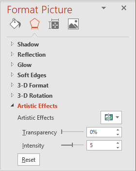 Glow diffused effect on the Format Picture pane PowerPoint 365