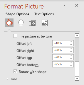 Settings in the Format Picture pane PowerPoint 365