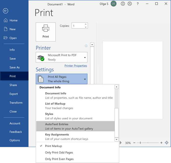 Print AutoText entries in Word for Microsoft 365 Print AutoText entries in Word 365