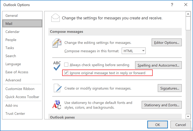 Outlook Options in Outlook 2016