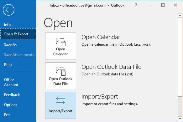 Import/Export in Outlook 365