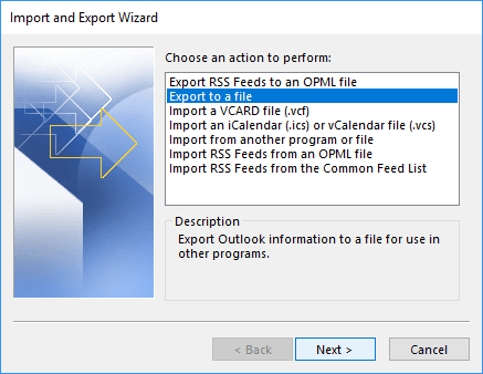 Import and Export Wizard in Outlook 365