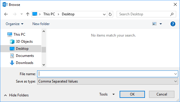 Browse dialog box in Outlook 365