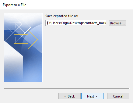 Save exported file as in Outlook 365