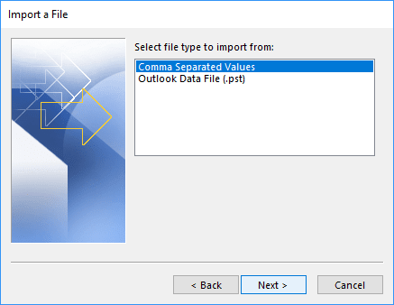 Select file type to import from in Microsoft 365 Select file type to import from in Outlook 365