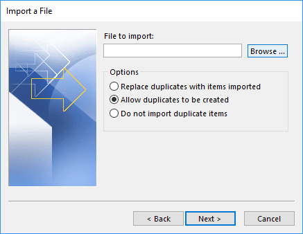 File to import in Microsoft 365 File to import in Outlook 365