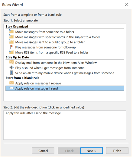 Rules Wizard 1 in Outlook 2016 Rules Wizard 1 in Outlook 2016