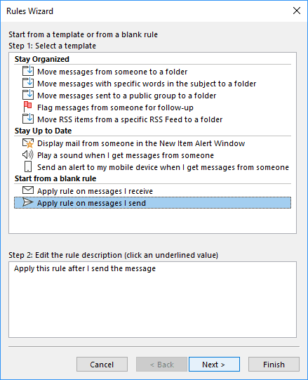Rules Wizard 1 in Outlook for Microsoft 365 Rules Wizard 1 in Outlook 365
