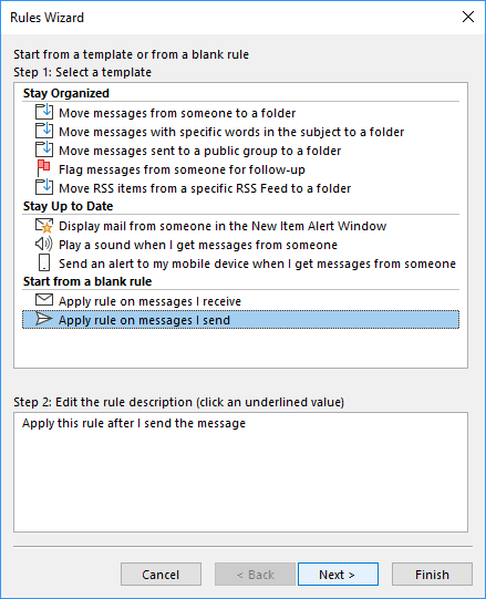 Rules Wizard 1 in Outlook 365
