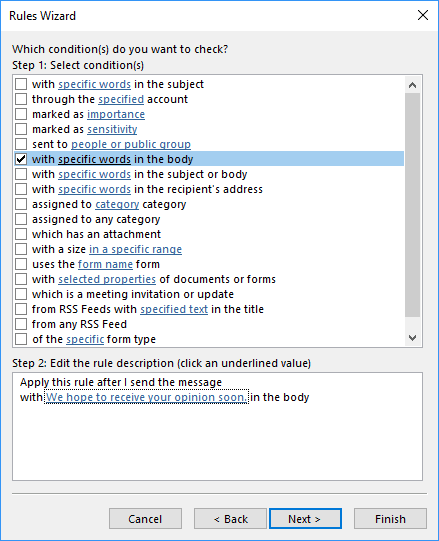 Rules Wizard 2 in Outlook 2016