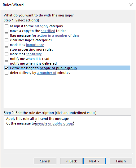 Rules Wizard 3 in Outlook 2016