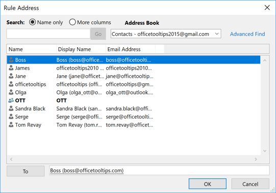 Rule Address in Outlook 2016 Rule Address in Outlook 2016