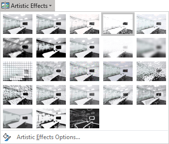Artistic Effects drop-down list in PowerPoint 2016 Artistic Effects drop-down list in PowerPoint 2016
