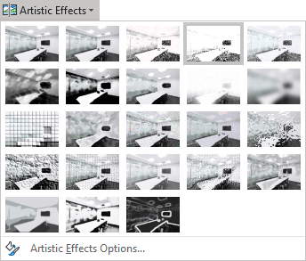 Artistic Effects drop-down list in PowerPoint 2016