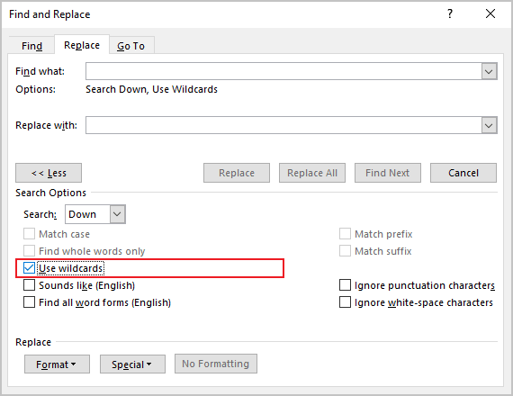 Find and Replace more options in Word for Microsoft 365 Find and Replace more options in Word 365