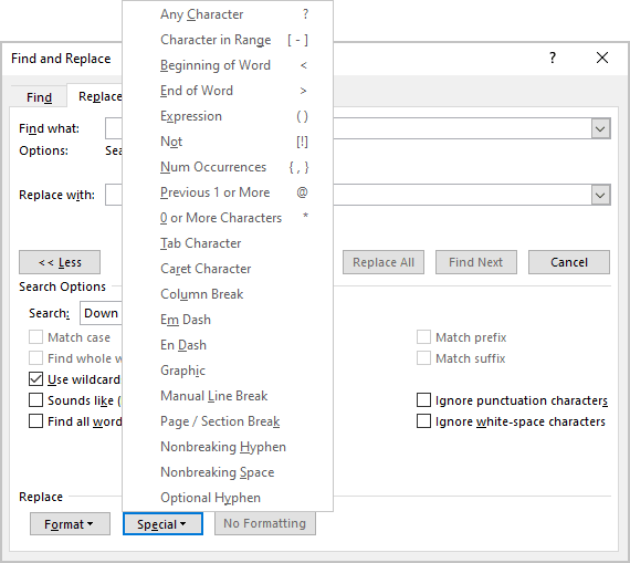 Find and Replace Special characters in Word 365