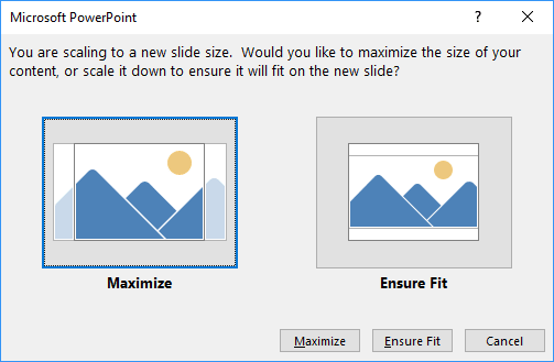 Scaling options in PowerPoint 2016 Scaling options in PowerPoint 2016
