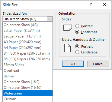 Slides sized for drop-down list in PowerPoint 365