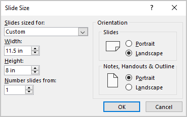 Slides Width and Height in PowerPoint 365