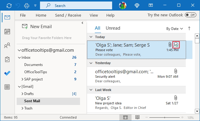 Sent mail folder in Outlook 365