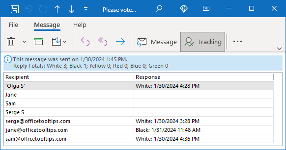 Tracking list in Outlook 365