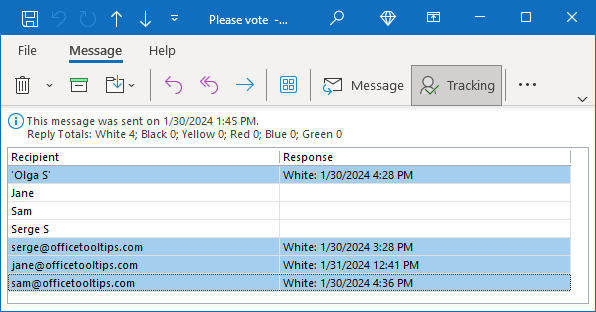 Select the responses in Outlook 365