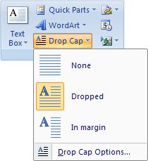 Drop Cap list in Word 2007