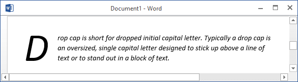 Drop Cap example in Word 2013