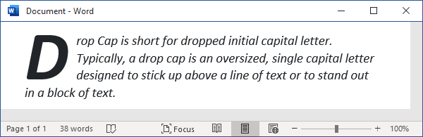 Drop Cap example in Word 365