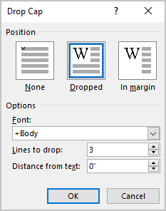 Drop Cap Options Word 365