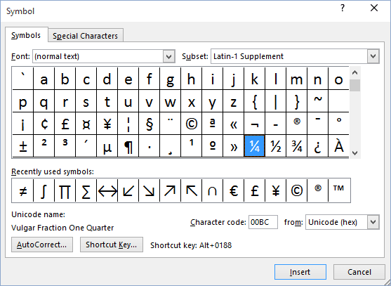 shortcut keys for symbols in keyboard