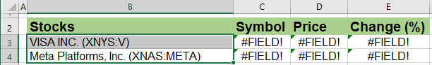 Not Stocks data type in Excel 365