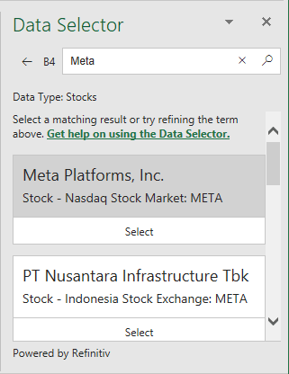 Select in Data Selector pane Excel 365