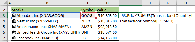 Value formula for charts in Excel 365