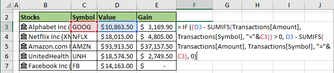 Gain for charts in Excel 365