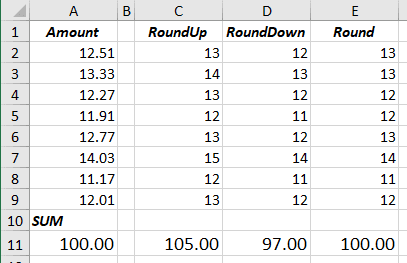 Rounded to an integer in Excel 365