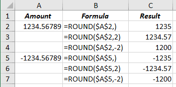 The ROUND function in Excel 2016