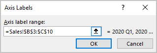 Axis Labels dialog box in Excel 365 Axis Labels dialog box in Excel 365