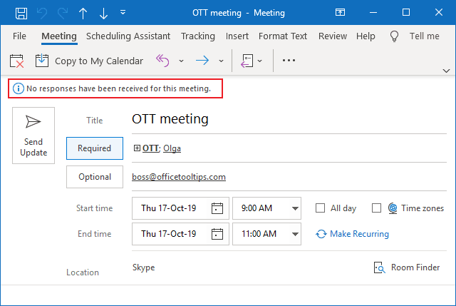 No responses in Outlook 365