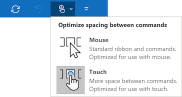 Touch/Mouse Mode command in Outlook 365