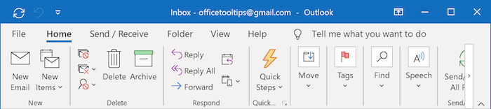 The Ribbon display in Mouse Mode in Outlook 365