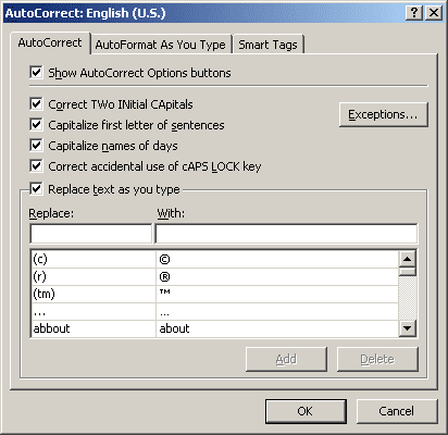 autocorrect in Office 2007