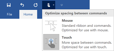 Touch/Mouse Mode command in Word 2016