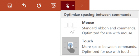 Touch/Mouse Mode command in PowerPoint 2016