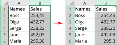 Change comma to decimal point and vice versa in Excel 365